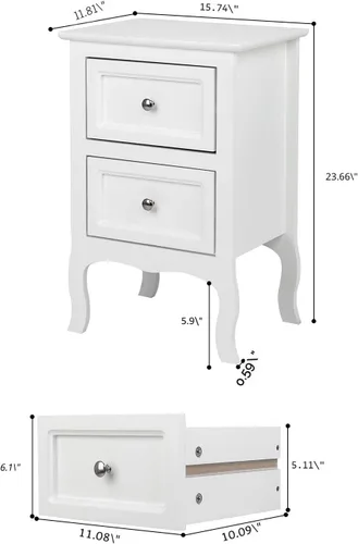 Miniatura 3 de Bonnlo Juego de 2 mesitas de noche blancas con 2 cajones, mesa auxiliar de cama/mesita de noche, mesita de noche pequeña para dormitorio, espacios