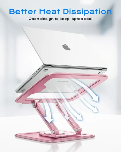 Miniatura 4 de LOXP Soporte ajustable para laptop, soporte para computadora con base giratoria de 360°, soporte ergonómico para computadora portátil para Rosado