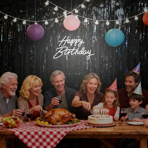 Miniatura 6 de Letrero de neón con texto en inglés "Happy Birthday", letras LED acrílicas de 19.6 x 11.8 pulgadas, letras iluminadas, letreros LED de neón