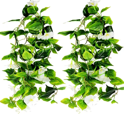 Miniatura 19 de AirSun Vid de flores artificiales de gloria matutina, 2 plantas colgantes de 15 pies, guirnalda de seda falsa de plantas verdes falsas