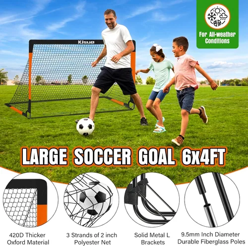 Miniatura 3 de Juego de portería de fútbol infantil para patio trasero – 2 porterías de fútbol de 6 x 4 pies, equipo de entrenamiento, red de fútbol para niños