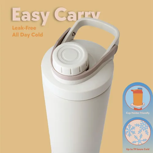 Miniatura 4 de Paradise Shaker Bottle - Batidor de proteínas de acero inoxidable aislado de 24 onzas con cepillo de tapa y funda protectora, tapa giratoria a