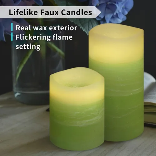 Miniatura 3 de FURORA LIGHTING Velas sin llama verde ombré, cera real, brillo ajustable, control remoto y temporizador, 4 pilares (3 x 4, 3 x 6) y 4 votivos