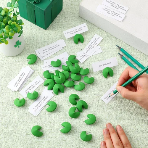 Miniatura 6 de Zhanmai Juego de 48 borradores de galletas Green Fortune con mensaje positivo para Año Nuevo Lunar, Día de San Valentín, Día de San Patricio