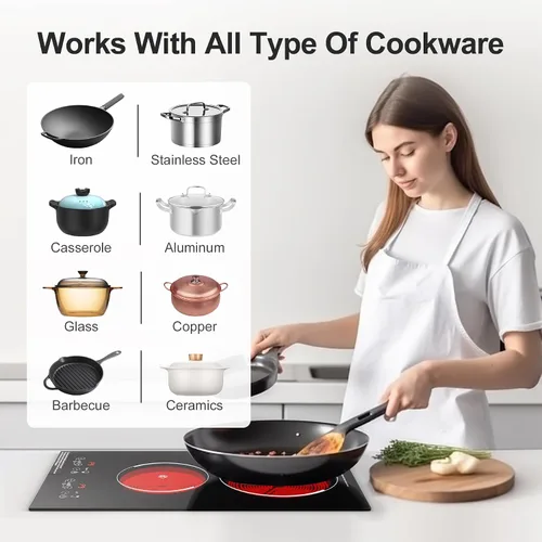 Miniatura 4 de Placa de cocina eléctrica, quemador eléctrico de 2 quemadores integrados y encimera para cocinar, estufa de 2400 W 110 V, 11 ajustes de potencia