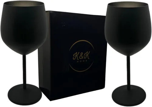 Miniatura 9 de K&K Home Copas de vino irrompibles de acero inoxidable cromado negro, 18 onzas, juego de 2 copas de vino de metal de colores, perfectas