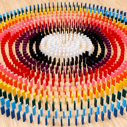Juego de dominó de 1200 piezas para niños, coloridos azulejos de dominó para construir, apilar, carreras, volar, dominó de madera con caja, juguete