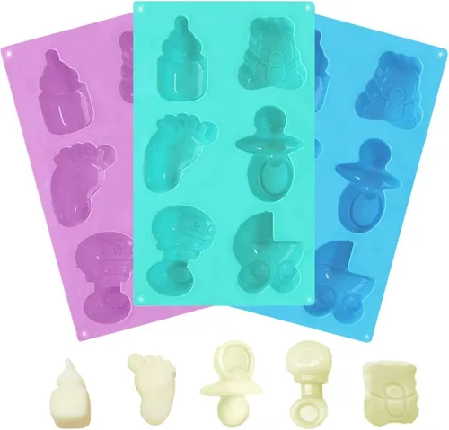 Miniatura 2 de DanziX - Paquete de 3 moldes de silicona para jabón de baby shower, biberón de bebé, pies pequeños, chupete de oso, molde de fondant de silicona