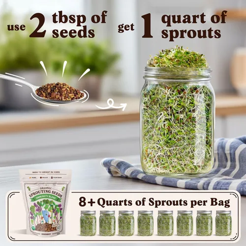 Miniatura 3 de Seedboy Semillas Germinativas Orgánicas Sin OMG, Refuerzo del Sistema Inmunológico - Mezcla de Microverdes Cultivados en EE.UU. con Brócoli, Rábano