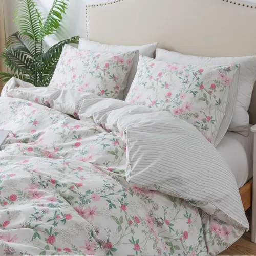 Miniatura 65 de HoneiLife Funda de edredón retro tamaño King, funda de edredón 100% algodón, suave y transpirable, juegos de ropa de cama para cama King
