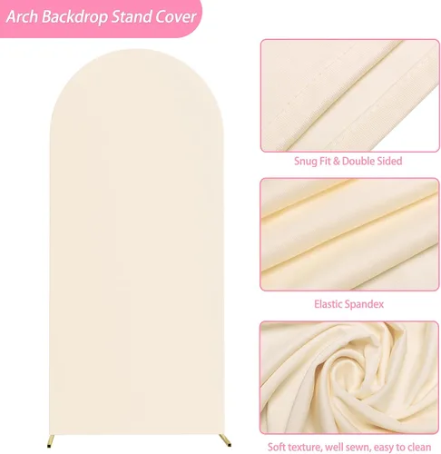 Miniatura 3 de Putros Cubierta de Arco de Boda 6 Pies Beige Spandex Ajustada Parte Superior Redonda Chiara Cubiertas de Soporte de Fondo para Decoración de Bodas