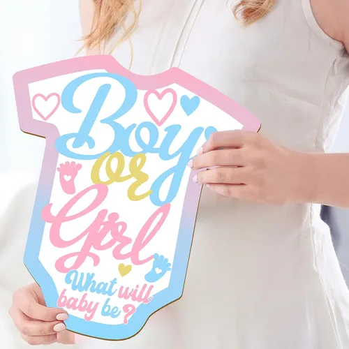 Letreros de madera con texto en inglés «What Will Baby Be», decoración de fiesta de revelación de género, placa colgante para telón de fondo, cartel