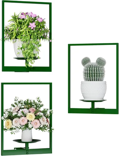 Miniatura 11 de Soporte para plantas de pared de metal negro, paquete de 2 soportes para plantas montados en la pared y soportes colgantes para macetas