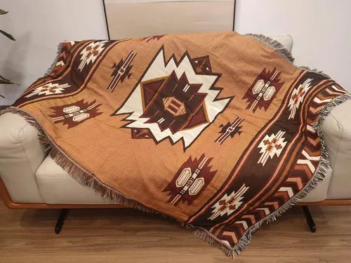 Miniatura 8 de Manta azteca nativa americana, decoración bohemia del suroeste, reversible, con borlas tejidas, mantas y mantas mexicanas para sofá, cama, silla