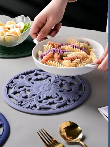 Miniatura 4 de Salvamanteles de silicona gris para platos calientes, ollas y sartenes, almohadillas calientes redondas para cocina, alfombrilla de silicona