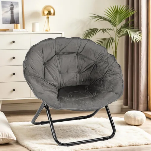 Miniatura 7 de Silla plegable, silla platillo con marco de metal, cómodas sillas de luna para dormitorio, sala de estar, apartamentos, camping, descanso, jardín