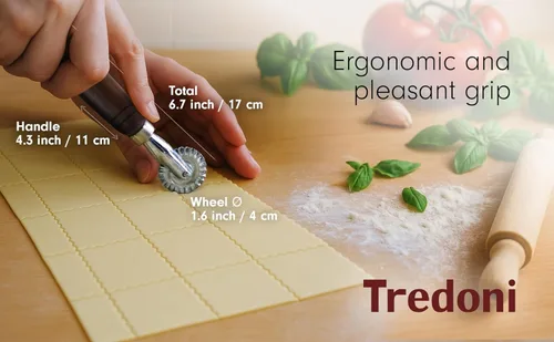 Miniatura 8 de Tredoni Rueda de pastelería de 1.6 pulgadas - cortador/engarzador de sellos de masa, fabricante de pasta/ravioli/pastel, rueda de acero inoxidable
