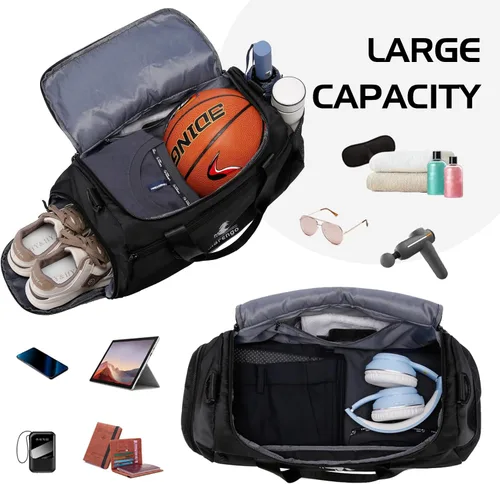 Miniatura 3 de Marengo Bolsa de gimnasio para hombres y mujeres, bolsa de gimnasio pequeña de 37 litros con compartimento para zapatos y húmedos, mochila de viaje