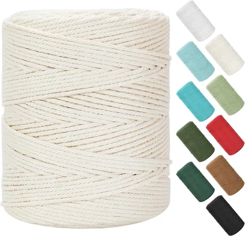 Miniatura 17 de Cordón de macramé de 0.079 in x 380 yardas (1140 pies), cuerda de algodón natural para colgar en la pared, ganchos de plantas, manualidades, Beige