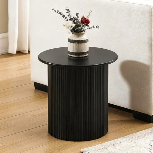 Miniatura 10 de LuxenHome - Mesa auxiliar redonda negra de 21 pulgadas, mesa auxiliar negra acanalada para espacios pequeños, mesa auxiliar redonda moderna
