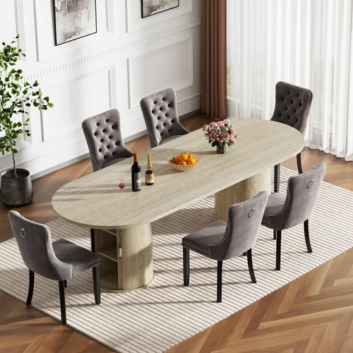 Miniatura 24 de Mesa de comedor redonda extensible con base de almacenamiento, mesa de comedor expandible natural de 63 a 94 pulgadas para 10 personas, mesa