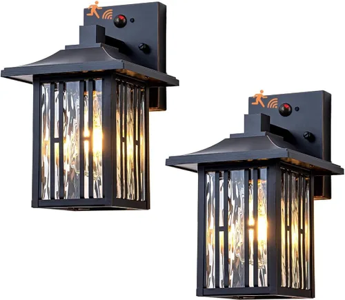 Miniatura 12 de Luces de porche al aire libre, luces de pared exterior para montaje en pared, iluminación impermeable para patio con vidrio ondulado de agua