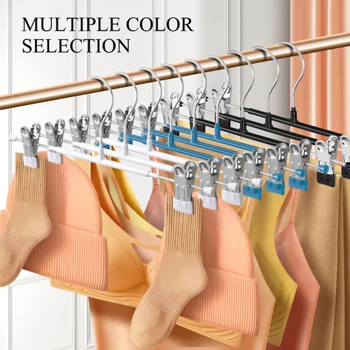 Miniatura 6 de Paquete de 10 perchas resistentes de 12 pulgadas para faldas y pantalones con clips, perchas de metal para pantalones de mezclilla, color negro