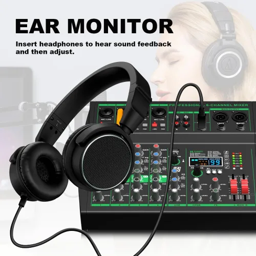 Miniatura 5 de MW-6 negro Mezclador de audio profesional DJ de 6 canales Controlador portátil con DSP 99 efectos preestablecidos para transmisión en vivo
