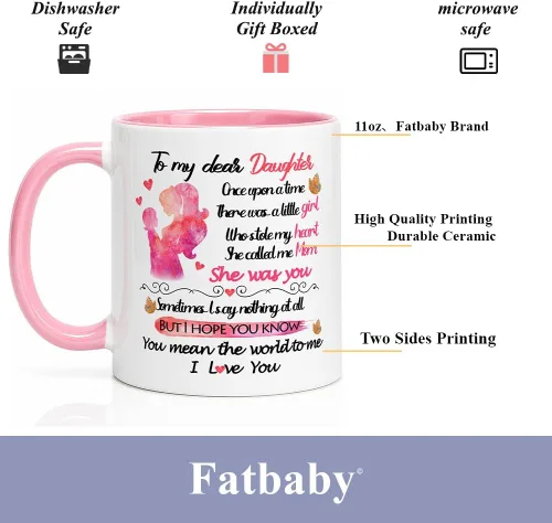 Miniatura 6 de Fatbaby Taza de café con texto en inglés "To My Dear Daughter", regalo para el día de San Valentín y cumpleaños, regalo para la mejor hija de mamá