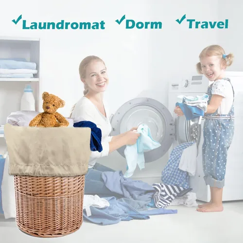 Miniatura 5 de Bolsa de lavandería resistente, paquete de 2 bolsas de lavandería de nailon XL con correas, organizador grande de ropa sucia lavable con cierre