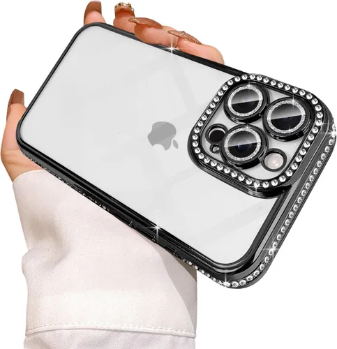 Miniatura 22 de Funda compatible con iPhone 11 Pro Max con protector de lente de cámara de diamante con purpurina, bonita funda de cristal transparente a prueba