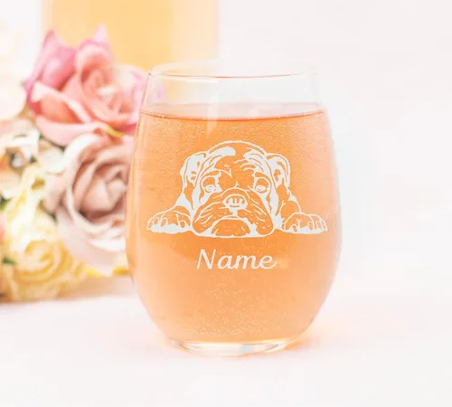 Miniatura 3 de C M Copa de vino sin tallo con bulldog inglés y nombre, 17 onzas, regalo personalizado para perros para mujeres y hombres, vidrio transparente