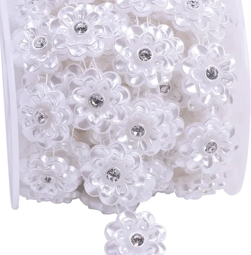 Miniatura 13 de KAOYOO - Cadena con cuentas en forma de flor y diamantes de imitación de 9 metros (10 yardas) para bodas, decoración, bricolaje..