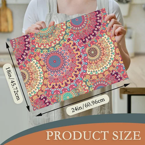 Miniatura 2 de Tapete de secado de platos con diseño de mandala, vintage, bohemio, floral, tapete de secado de platos, encimera de cocina, 18 x 24 pulgadas