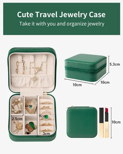 Miniatura 19 de Vlando Regalos de boda – Organizador de viaje de joyería pequeña de piel sintética, estuche de viaje para anillo, mini joyero para aretes, collar