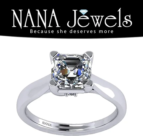 Miniatura 5 de NANA Jewels Anillo de compromiso Lucita solitario de 1.50-3.00 quilates corte Asscher de plata de ley con circonita pura brillante