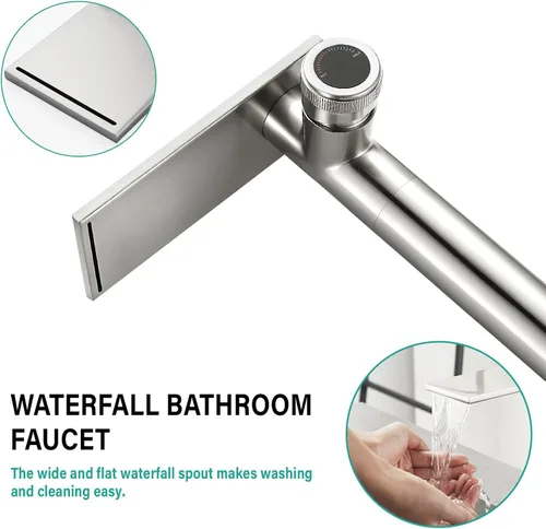 Miniatura 3 de becola Grifo Moderno de Lavabo de Baño, Grifo Alto para Lavabo de Baño, Grifo de Lavabo de Cuerpo en Níquel Cepillado, Grifo de Orificio Único