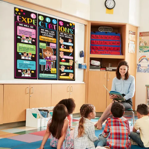 Miniatura 4 de Póster gigante de 3 piezas de expectativas de clase para decoración de aula, reglas de clase, póster de pared, carteles educativos de regreso a