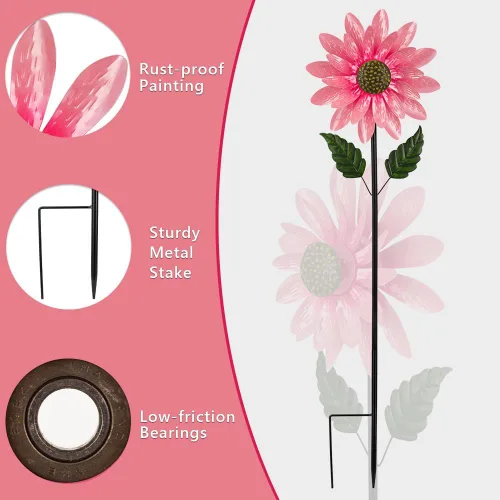 Miniatura 4 de Viveta Molinillo de viento para exteriores, escultura de viento decorativa con estaca resistente, molinetes rosas para patio y jardín