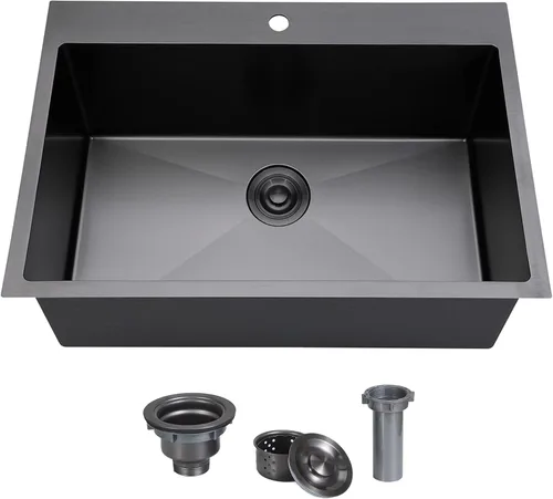 Miniatura 25 de SHACO Fregadero de cocina de 28 pulgadas, fregadero de montaje superior de acero inoxidable T304 de 16 calibre hecho a mano comercial, fregadero