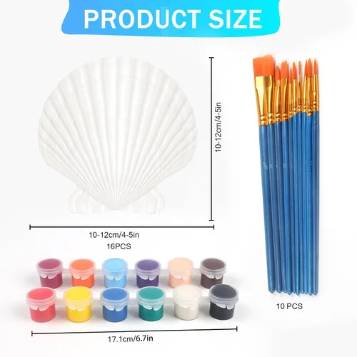 Miniatura 2 de 16 conchas de vieira natural, concha marina natural, de 4 a 5 pulgadas, conchas de vieira grandes blancas con pinceles y tiras de pintura acrílica
