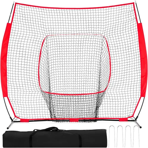 NEWBULIG Red de béisbol y sóftbol de 7 x 7 pies, práctica de lanzamiento, bateo y redes de bateo, incluyendo bolsa portátil, para jugadores de todos
