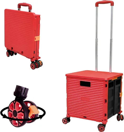 Miniatura 36 de FELICON SELORSS Carro de Utilidad Plegable Carro de Mano Plegable con Mango Telescópico de Plástico Resistente Cesta Plegable de 4 Ruedas Giratorias