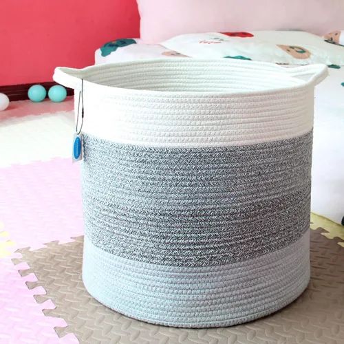Miniatura 7 de Casaphoria Cesta de almacenamiento de cuerda de algodón para organizar, cesta redonda para mantas, sala de estar, cesta de lavandería tejida