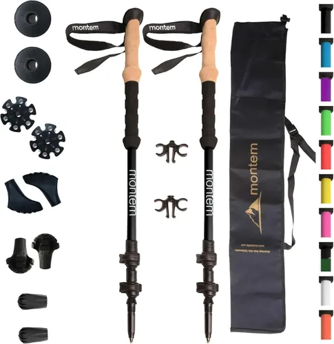 Montem Bastones ultrarresistentes para trekking, caminatas y senderismo - Un par (2 bastones) - Plegables, ligeros, con bloqueo rápido, resistentes