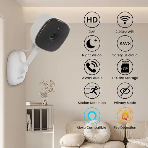 Miniatura 2 de AMOROM Paquete de 2 cámaras de seguridad con cable 1080P para interiores, cámaras interiores para el hogar, para perros, gatos, mascotas, niñeras