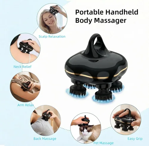 Miniatura 6 de Masajeador eléctrico para el cuero cabelludo, PX7 impermeable con 4 cabezales de masaje de silicona suave extraíbles, limpiador recargable
