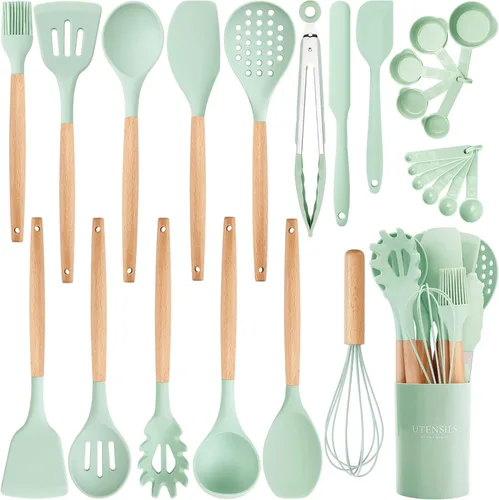 Miniatura 8 de NCUE - Juego de 26 utensilios de cocina de silicona con soporte, juego de utensilios de cocina sin BPA para cocinar, espátulas de silicona