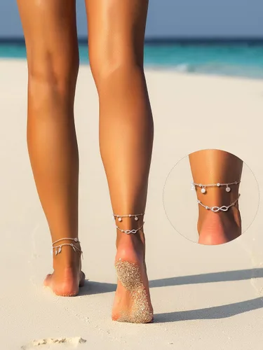 Miniatura 5 de Hicarer Juego de 16 pulseras de tobillo para mujeres y niñas, juego de tobilleras plateadas y doradas para niñas, tobilleras de playa bohemias