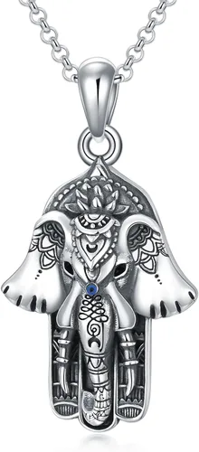 Miniatura 7 de PROESS Collar de plata de ley Hamsa Fátima collar de elefante, colgante de ojo azul, joyería para hombres, mujeres, niñas y niños